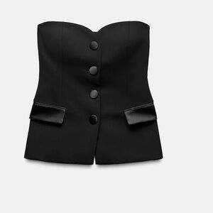 Elegant Black Strapless Buttoned Top